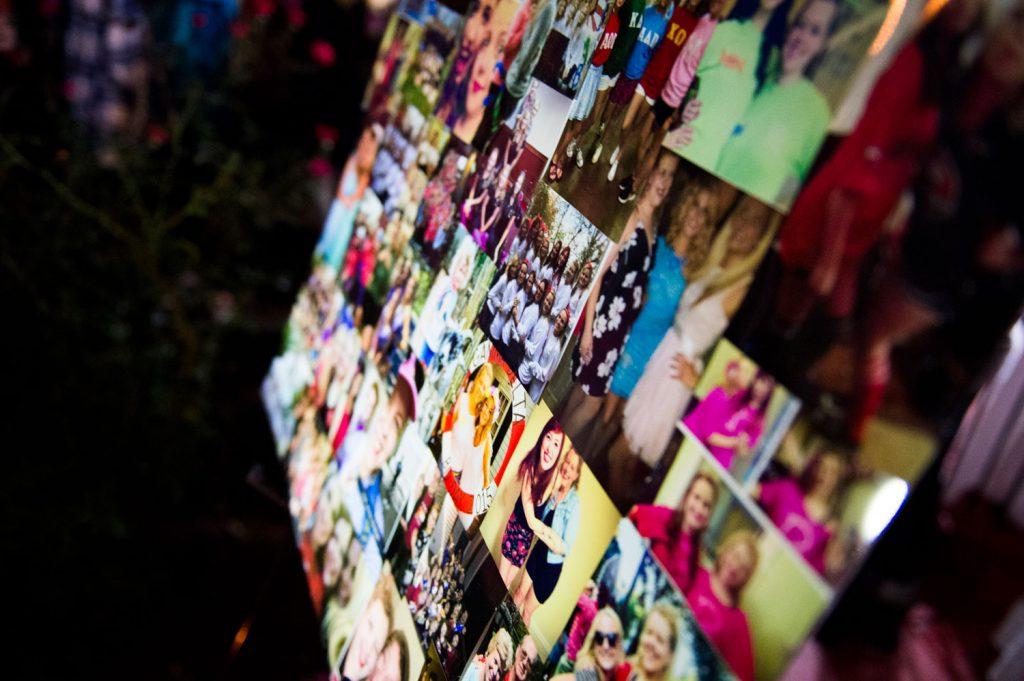 Photos of Stephanie Campbell are displayed during a vigil in front of the Alpha Gamma Delta house. Campbell died in a single car accident. (Talisman/Michael Noble Jr.)