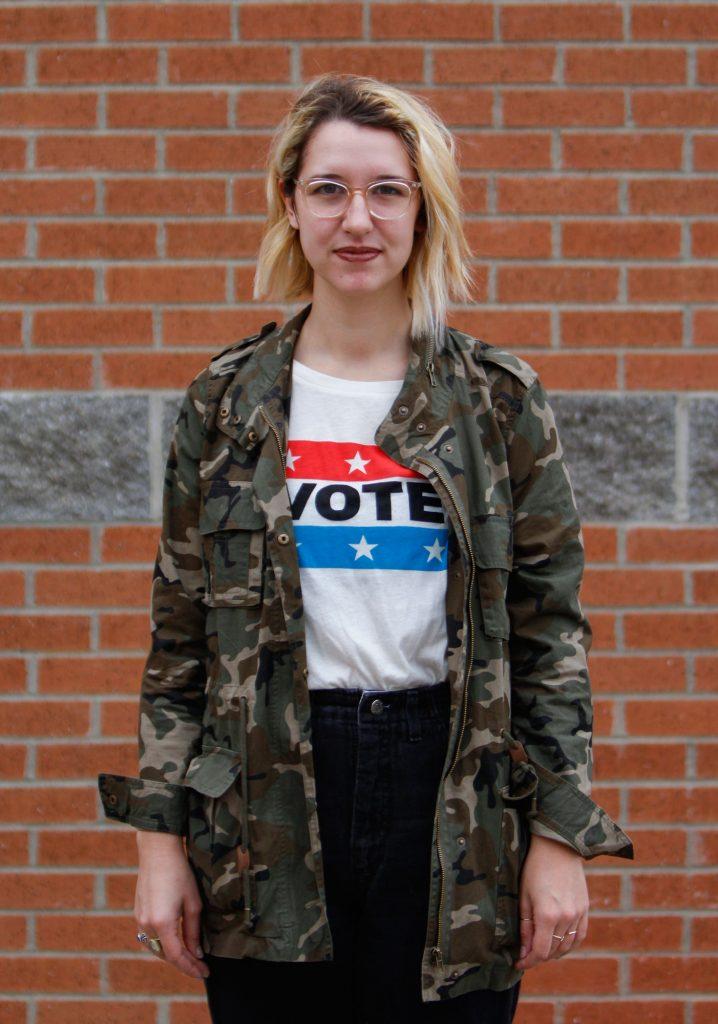 After waiting in line for 30 minute at the Big Red precinct, Henderson, Ky. senior Jenna Sauer, 21, is unable to vote on Tuesday, Nov. 8, 2016 due to a recently renewed license. "I'm like the most politically passionate person so it's really aggravating," Sauer said. "I'm extremely mad. There was girl before me that got turned away because of that too." Photo by Kathryn Ziesig.